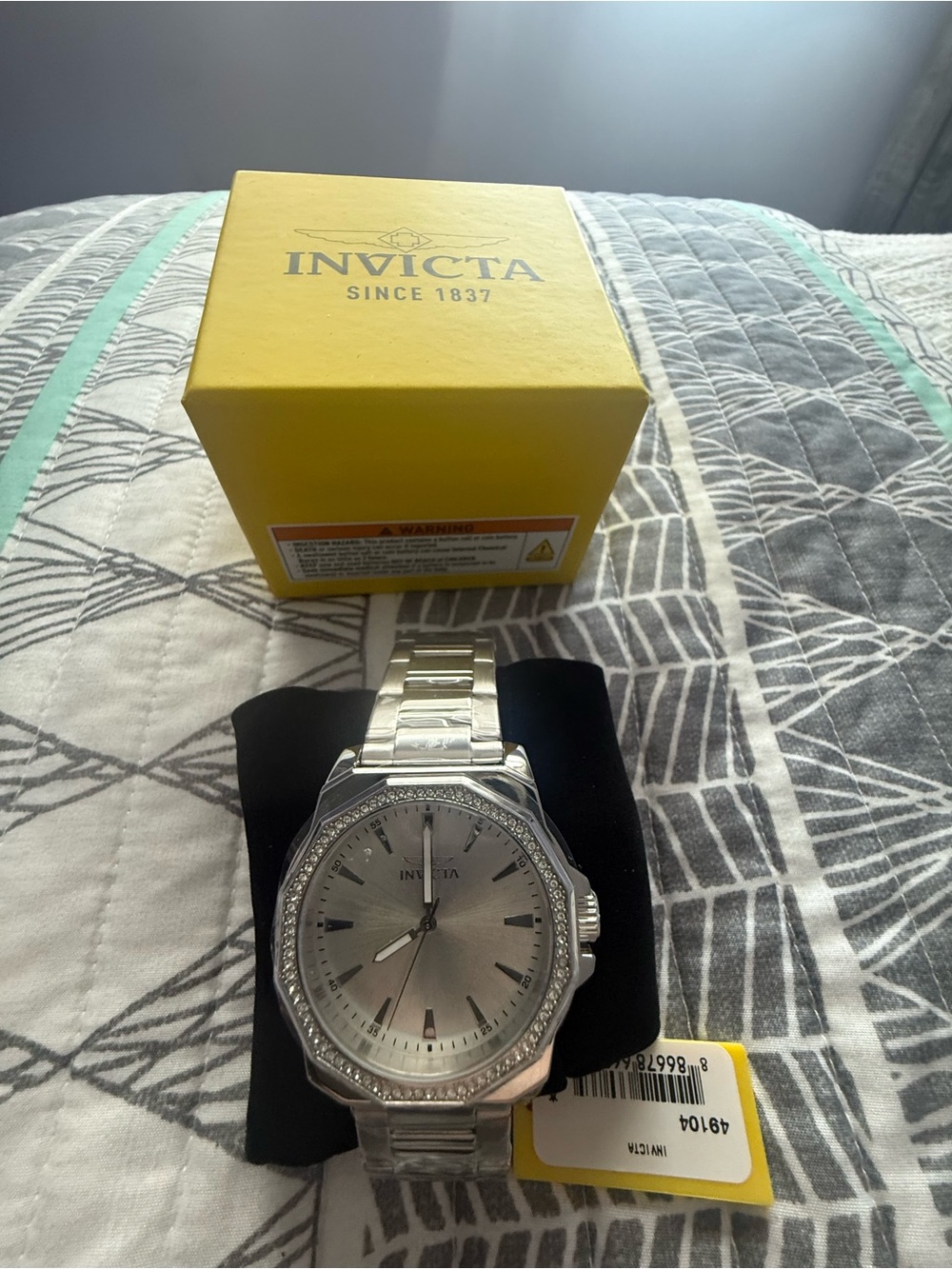 Invicta Men’s Silver Stainless Steel Watch with Crystal-Trimmed Bezel